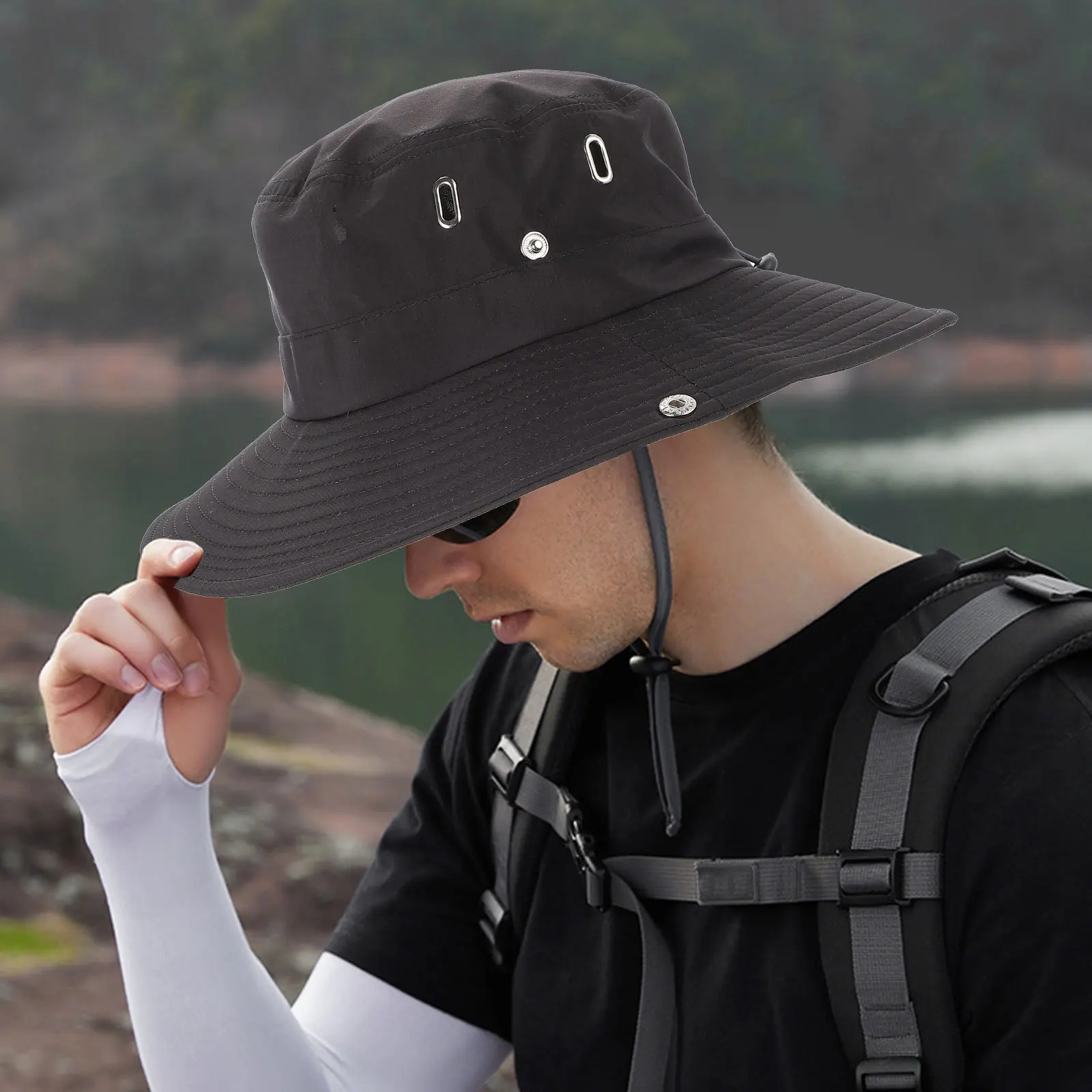 

Men's Summer Fishing Sun Block Hat Wide Brim Bucket Hat Adjustable Quick Dry Outdoor Sunscreen Sun Protection Cap