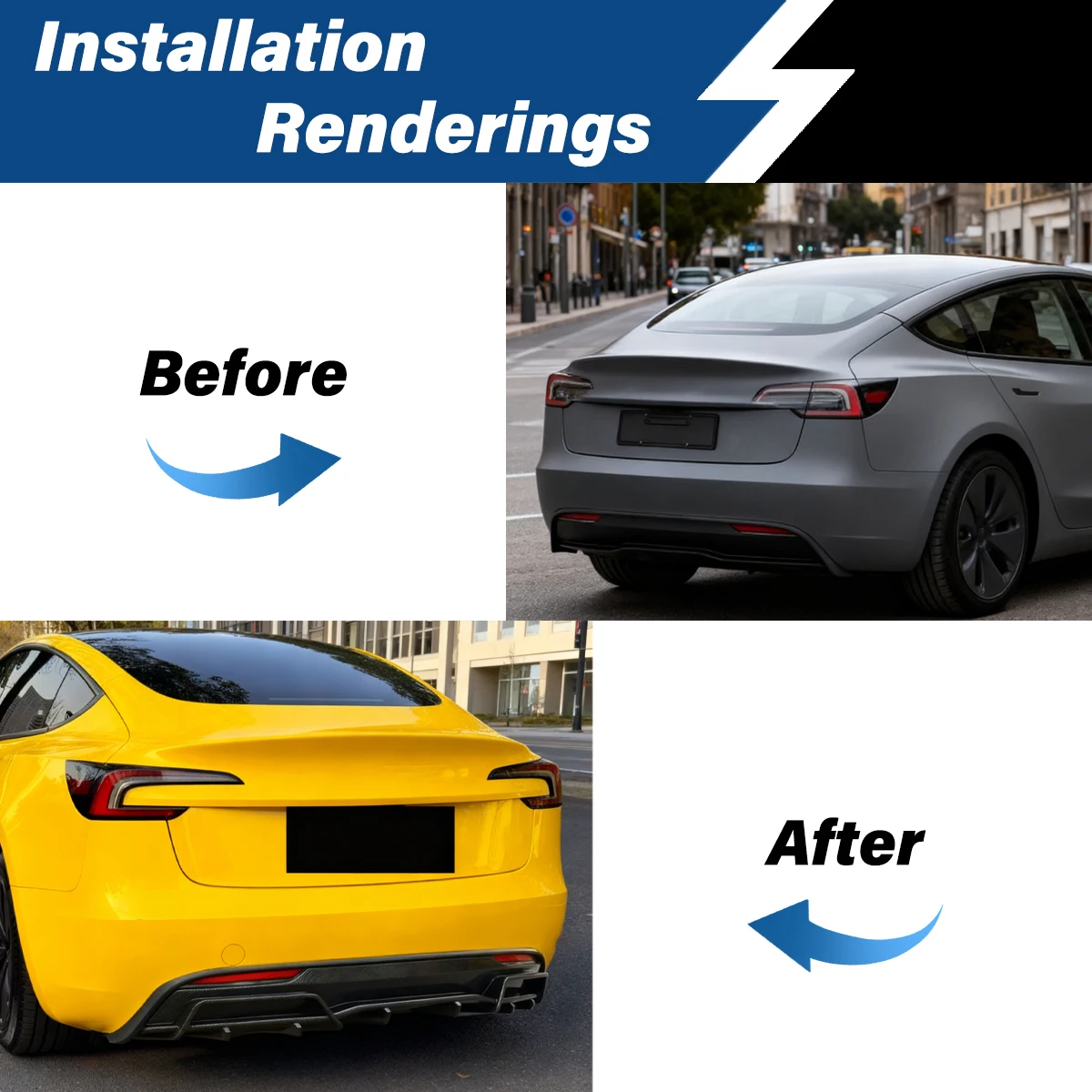 For Tesla Model 3 Higland 2024 2025 Automobile Rear Bumpers Diffuser Sports Style ABS Spoiler Lip Splitter Body Modification Kit