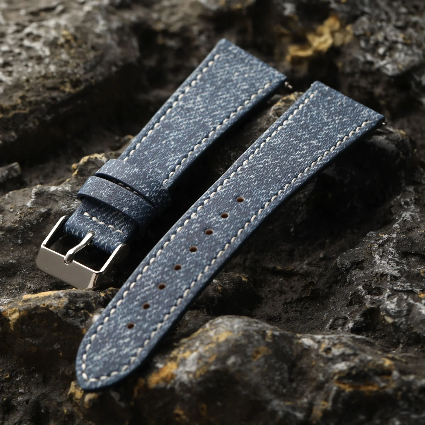 Handmade French sheepskin strap, 18 19 20 22MM ultra-thin quick release leather strap, vintage style blue Watchband
