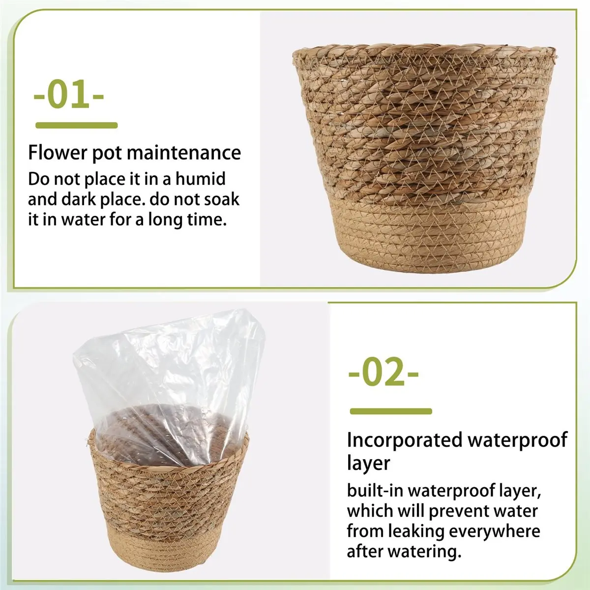 A62Z Straw Weaving Flower Plant Pot Wicker Basket Rattan Flowerpot Storage Basket Handmade Woven Planter Basket L