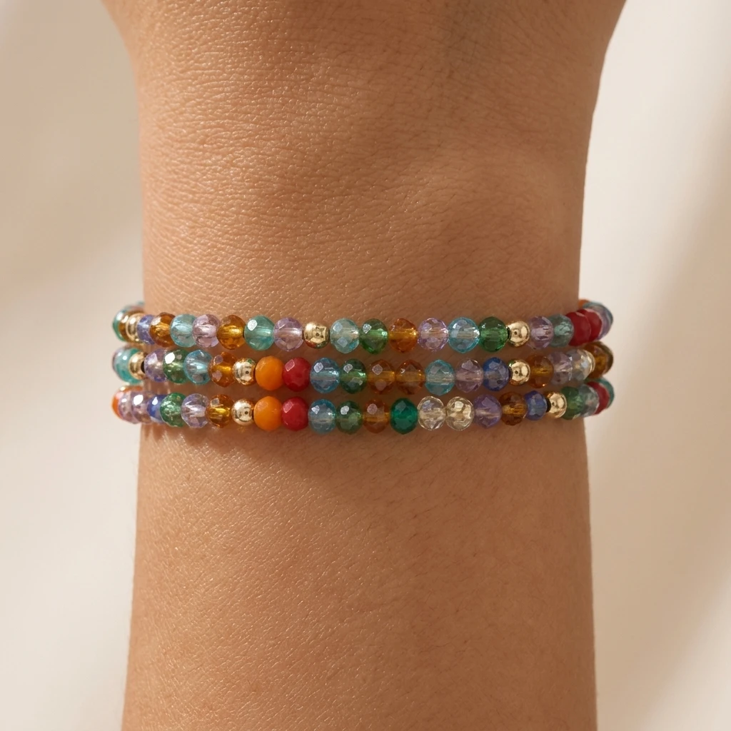 

Unisex Bohemian Style 3-Tier Multi-Color Glass Bead Adjustable Bracelet Boho Chic Jewelry Accessory for Men And Women