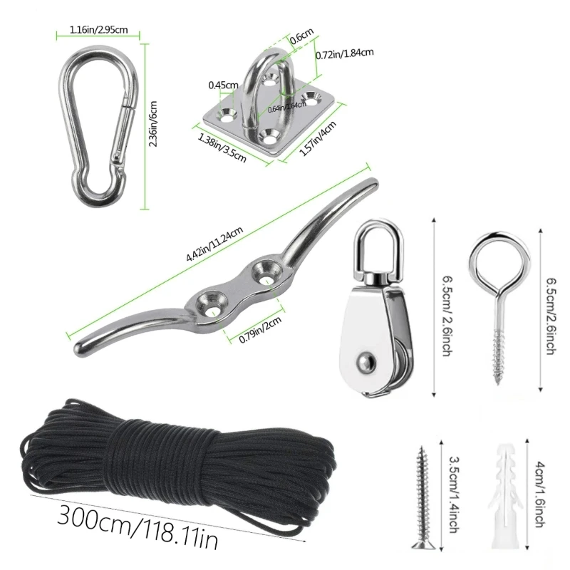 M20 Industrial Stainless Steel Pulley Block Wheel Assembly Rust Resistant for Cranes Hoists 50KG Strength Safe Workload