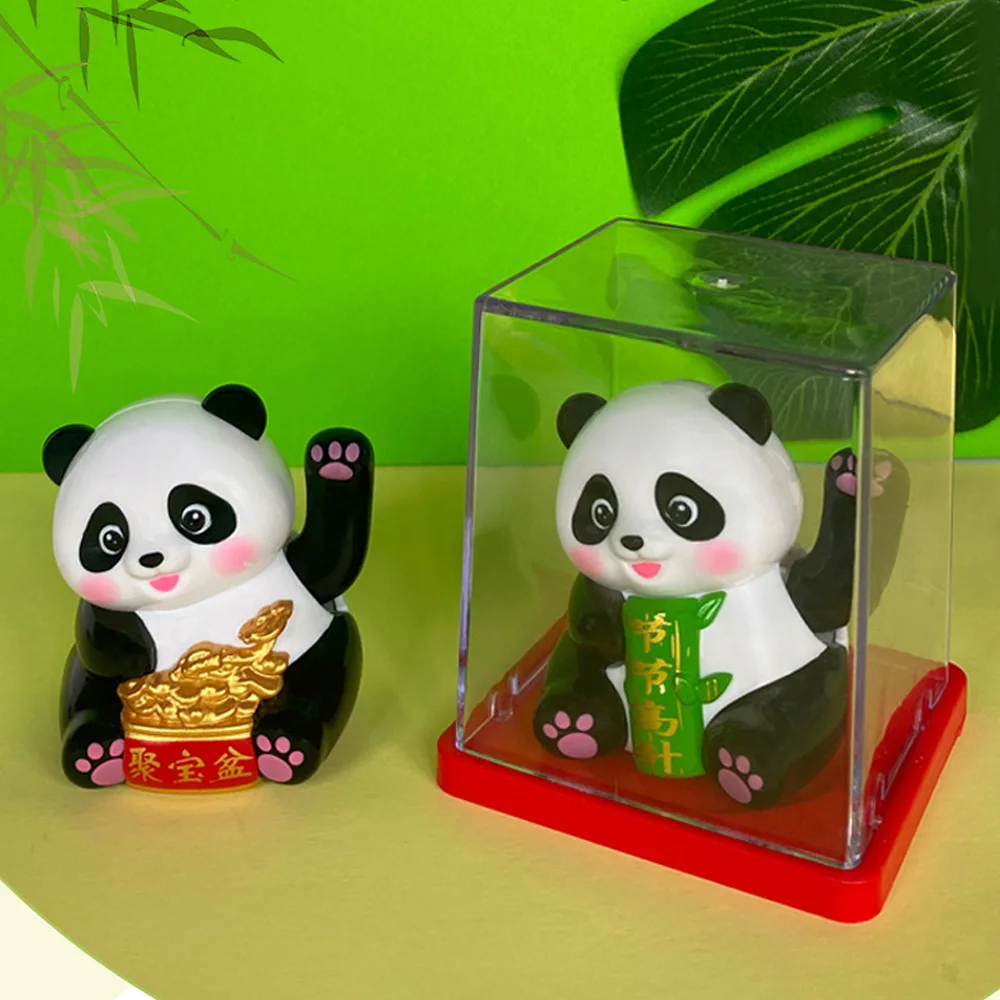 Solar Powered Welcoming Panda Chinese Cute Panda Waving Hand Beckoning Fortune Resin Figurines Home Office Decor Car Ornaments