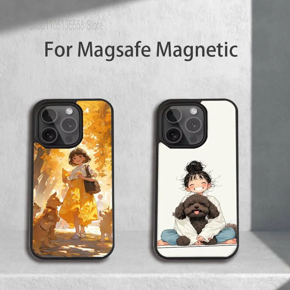 

Cute Kid Girl Dog Phone Case For iPhone 17,16,15,14,13,12,11,Pro,Max,Plus,Mini,SE4,E Magnetic Magsafe Wireless Charging
