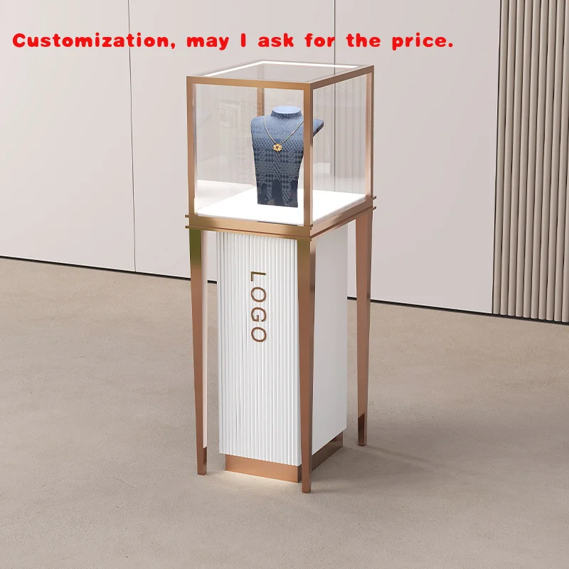 

custom.High Quality Luxury Modern Stainless Steel & Tempered Glass Jewelry Display Cabinets with LED Lighting Jewelry Retail