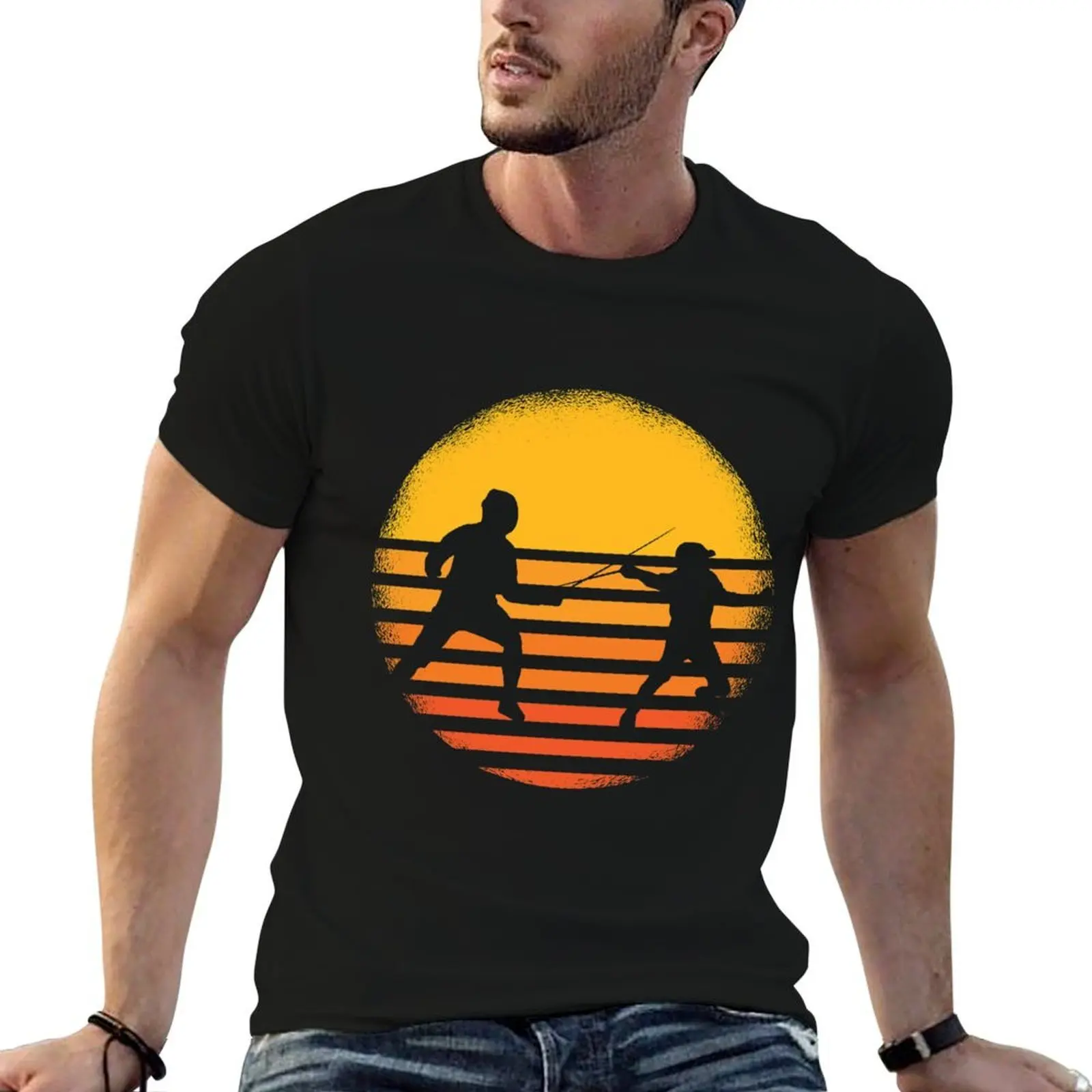 Vintage fencing father and son fencing sports trainer T-Shirt man t shirt cotton anime t shirts for man T-Shirt