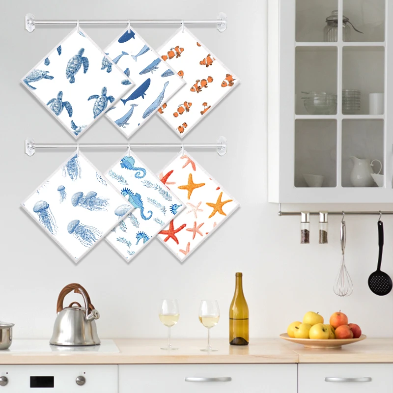 

Тряпки для мытья посуды в виде черепахи и рыбы, кухонные салфетки для мытья посуды, 6 шт., многоразовые супервпитывающие тряпки для мытья посуды, домашние салфетки для полотенец