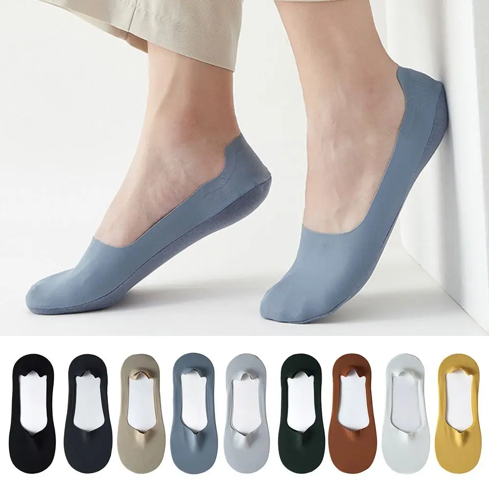 Thin Ice Silk Men Invisible Socks Slippers Breathable Seamless Silicone Anti-slip Socks Male Cotton Bottom Sox Summer