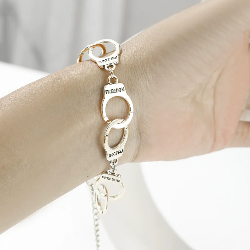 1pc Creative Handcuffs Bracelet for Women Men Handcuffs Carved Letter Shape Alloy Material Jewelry Accessories Gift 2025