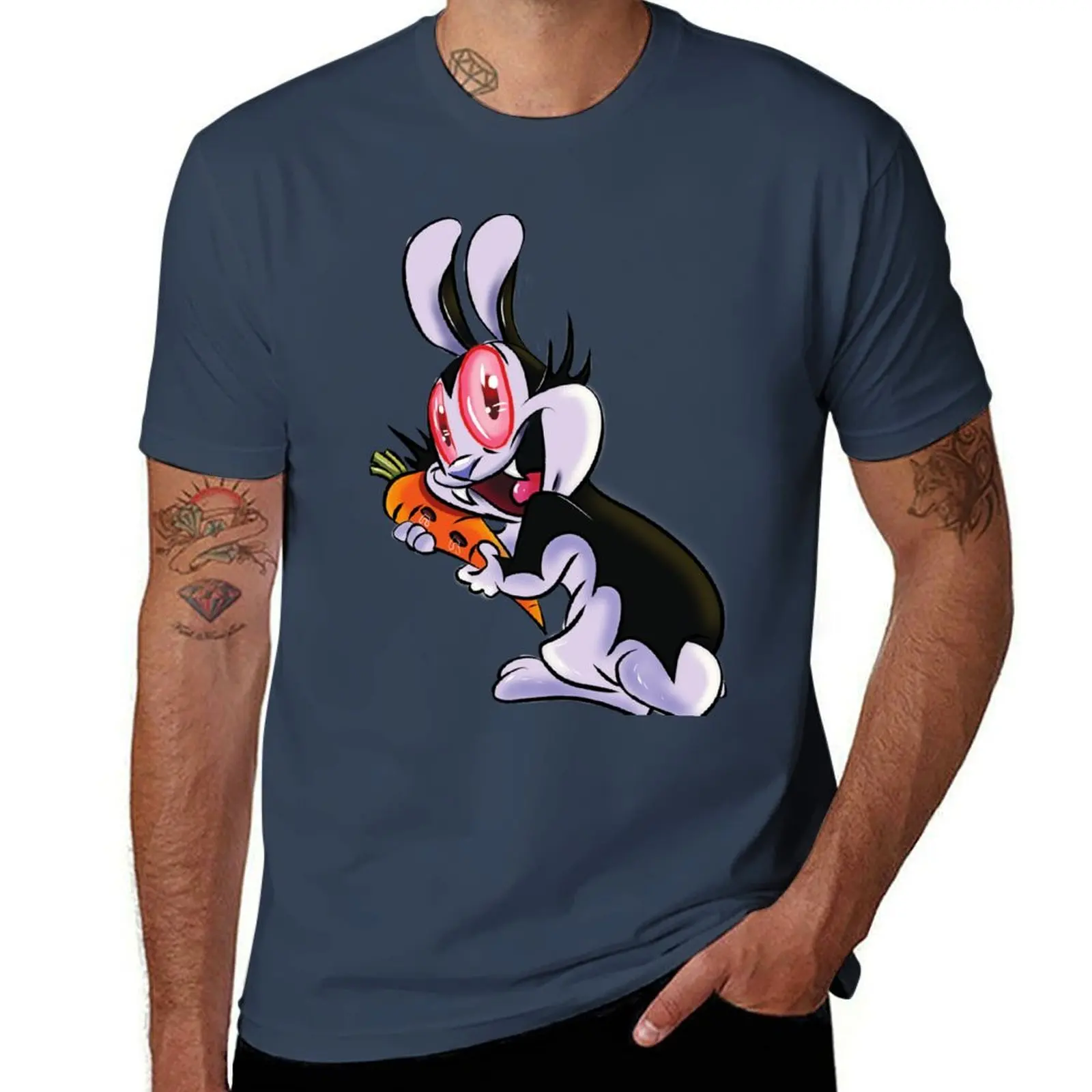 

Rabbit Vampire Cartoon T-Shirt man t shirt heavy cotton t shirts with prints black cotton t-shirt plain for man package T-Shirt