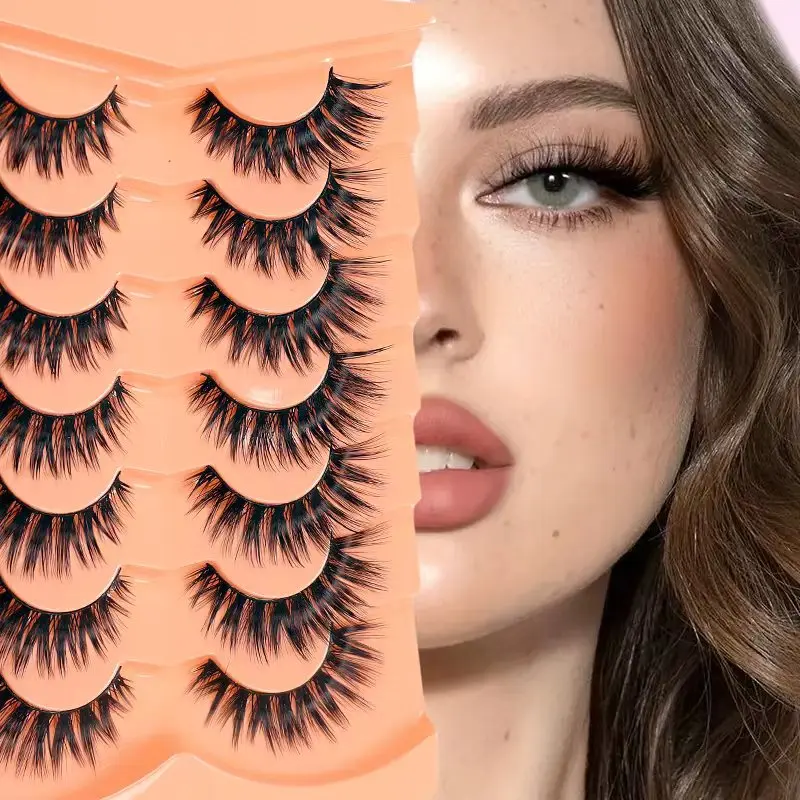 7 paires de faux cils œil de chat, faux cils naturels et réalistes, épais et moelleux, recourbés et bouclés