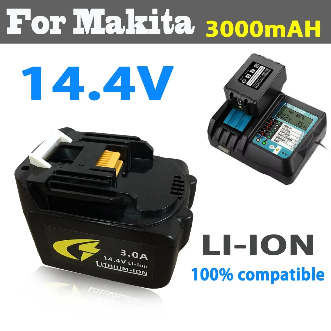 

For Makita 14.4V 3000mAh BL1430 BL1415 BL1440 196875-4 194558-0 195444-8 rechargeable battery for Makita tool+charger