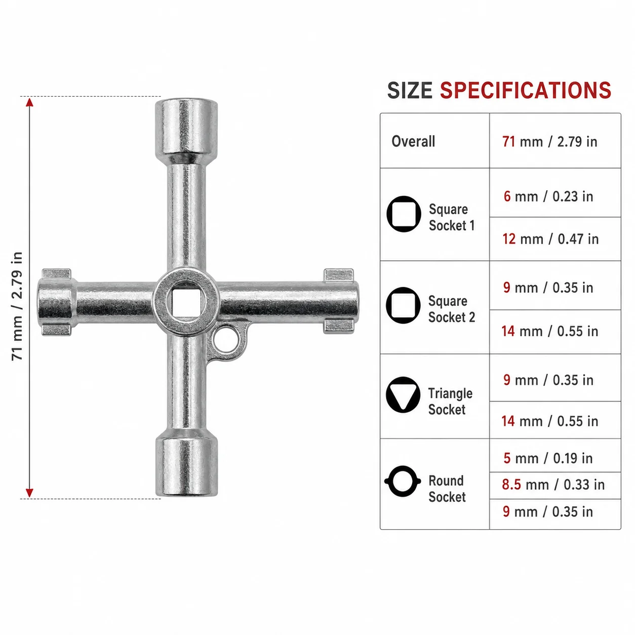 Multi‑Purpose Cross Utility Key 4‑in‑1 Wrench for Cabinet Lock Meter Box Radiator Valve Repair Hand Tool
