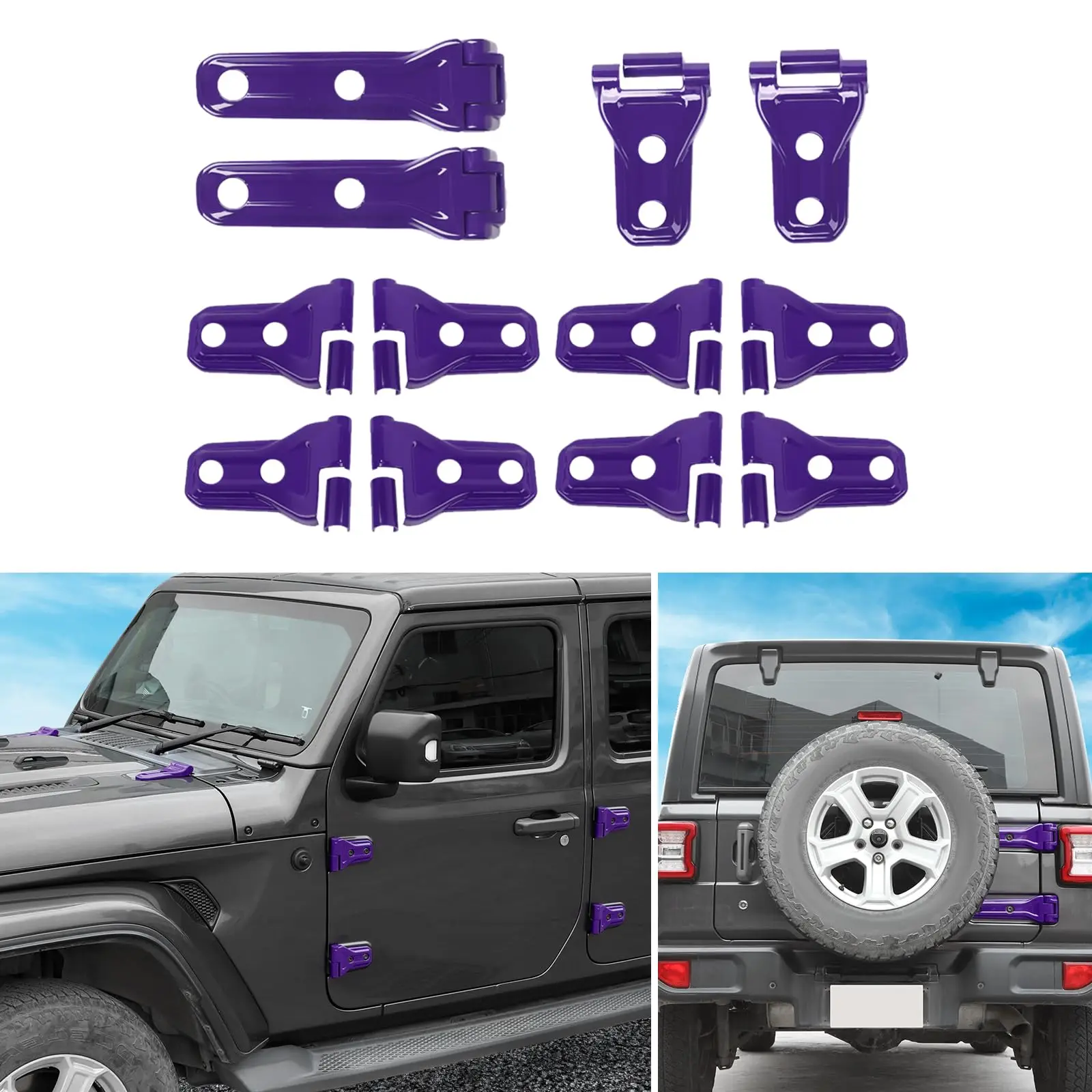 

12-Piece Purple ABS Exterior Hinge Cover Set For Jeep JL JLU 2018–2026 Door Hood Tailgate