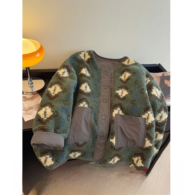 

Thiened Lamb бархатное круглое Ne Jaet женское повседневное двустороннее пальто для отдыха Fce осенне-зимнее пальто из полиэфирного волокна