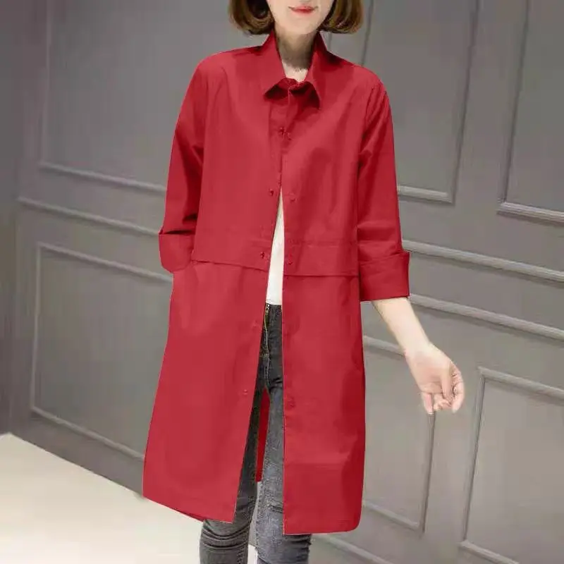 Women\'s Mid length Spring Autumn Female Windbreaker Loose Female Single Breasted Lapel Versatile Trench Coat Outerwer