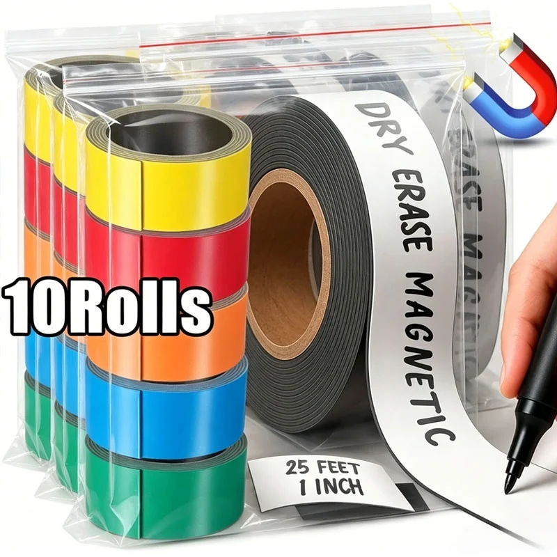 Dry Erase Magnetic Tape Adhesive Colored Magnetic Strips Roll Blank Sentence Labels Writable Stickers for Whiteboards DIY Crafts