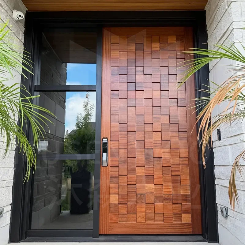 for Irregular Personalized Solid Wood Door Modern Baking Paint Wabi Sandy Style 3D Relief Walnut Wood Carving Custom Entrance