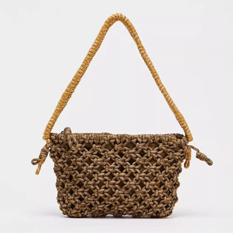 

Роскошная тканая полая сумка для женщин, брендовая контрастная цветная сумка на плечо с веревочной ручкой, высококачественная дизайнерская модная банкетная сумка Z