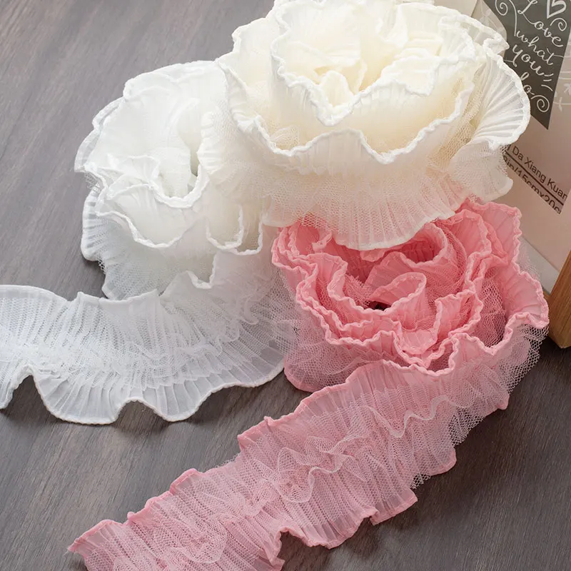 1Yard 5.5CM Wide Off White Ruffle Lace Fabric Beige/Pink Trim Party Wedding Dress Curtain Decor Applique Cuffs Sewing Materials