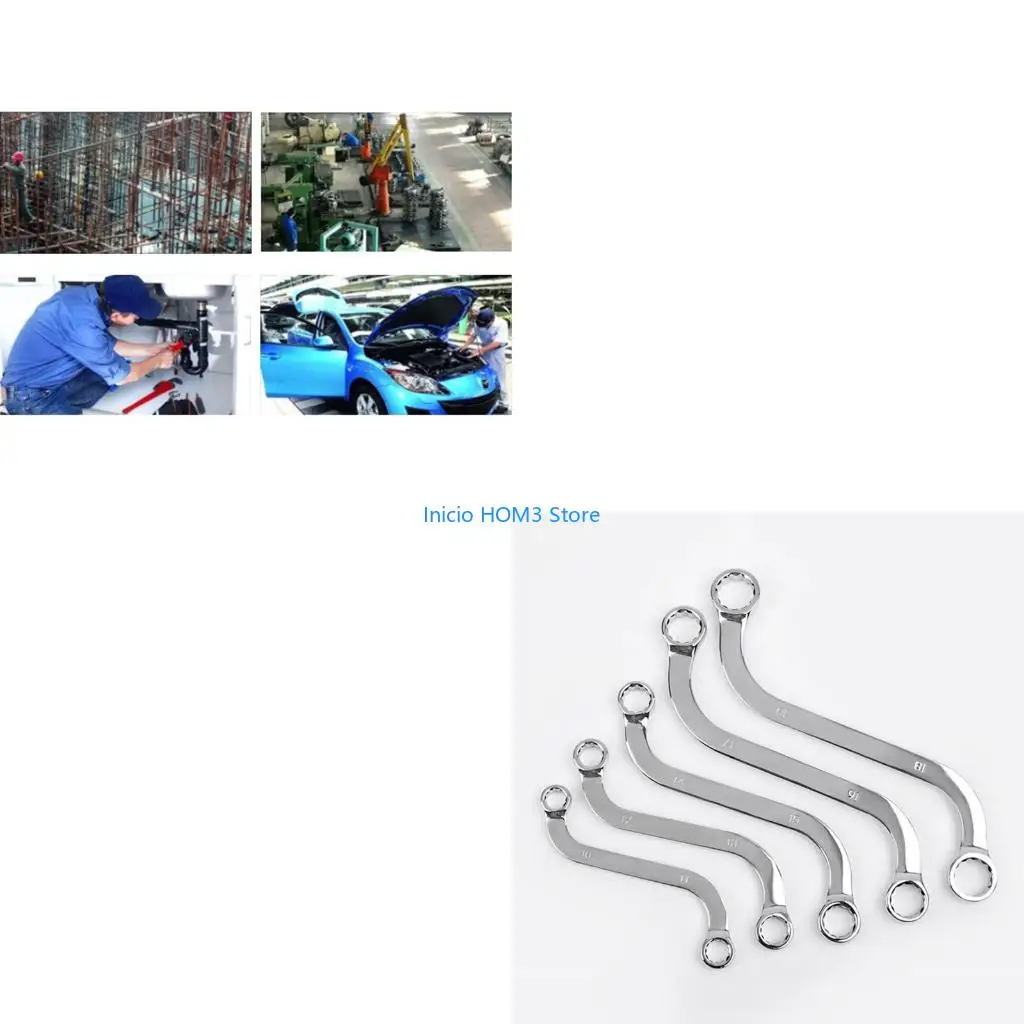 A5YD 5 Pieces S-Style Wrench Set 10mm to 19mm S-Shaped Spanner 12-Point Box Ends Tool