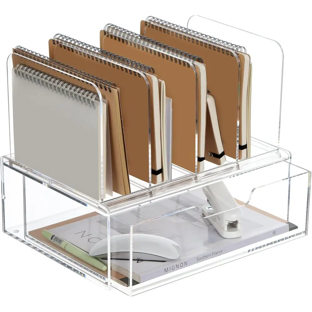 

Clear Acrylic Letter Tray with 4 Sliding Sections, Office Workspace Organizer - 1 Pack