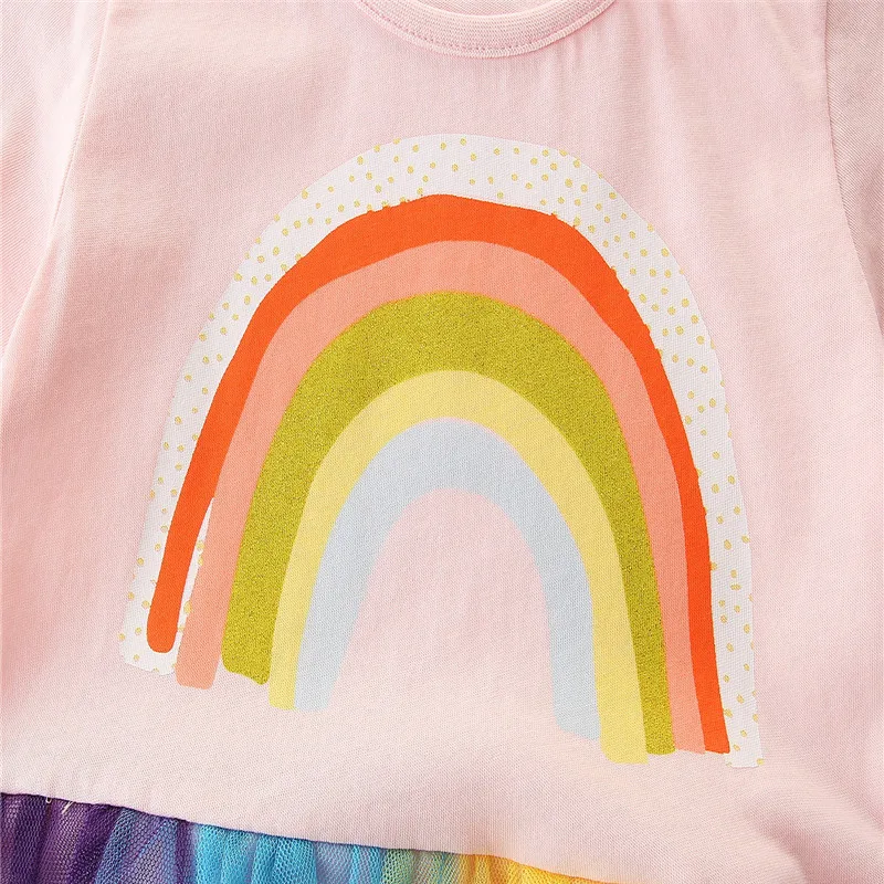 Jumping Meters Rainbow Princess Girls Dresses Short Sleeve Summer Baby Frocks  Hot Selling Children\'s Costume Kids Wear