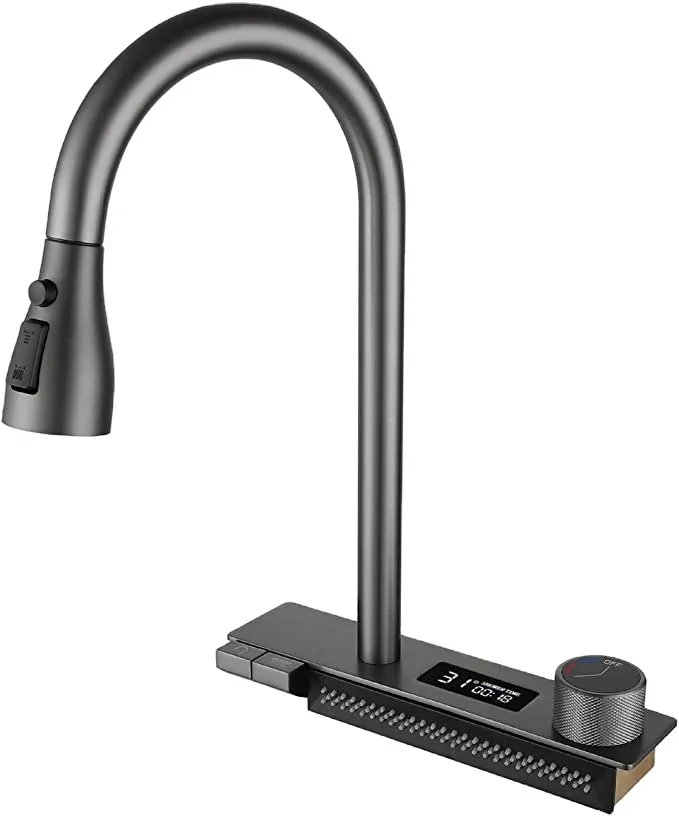 YYHC-Kitchen faucet with pull-down high arc single temperature display