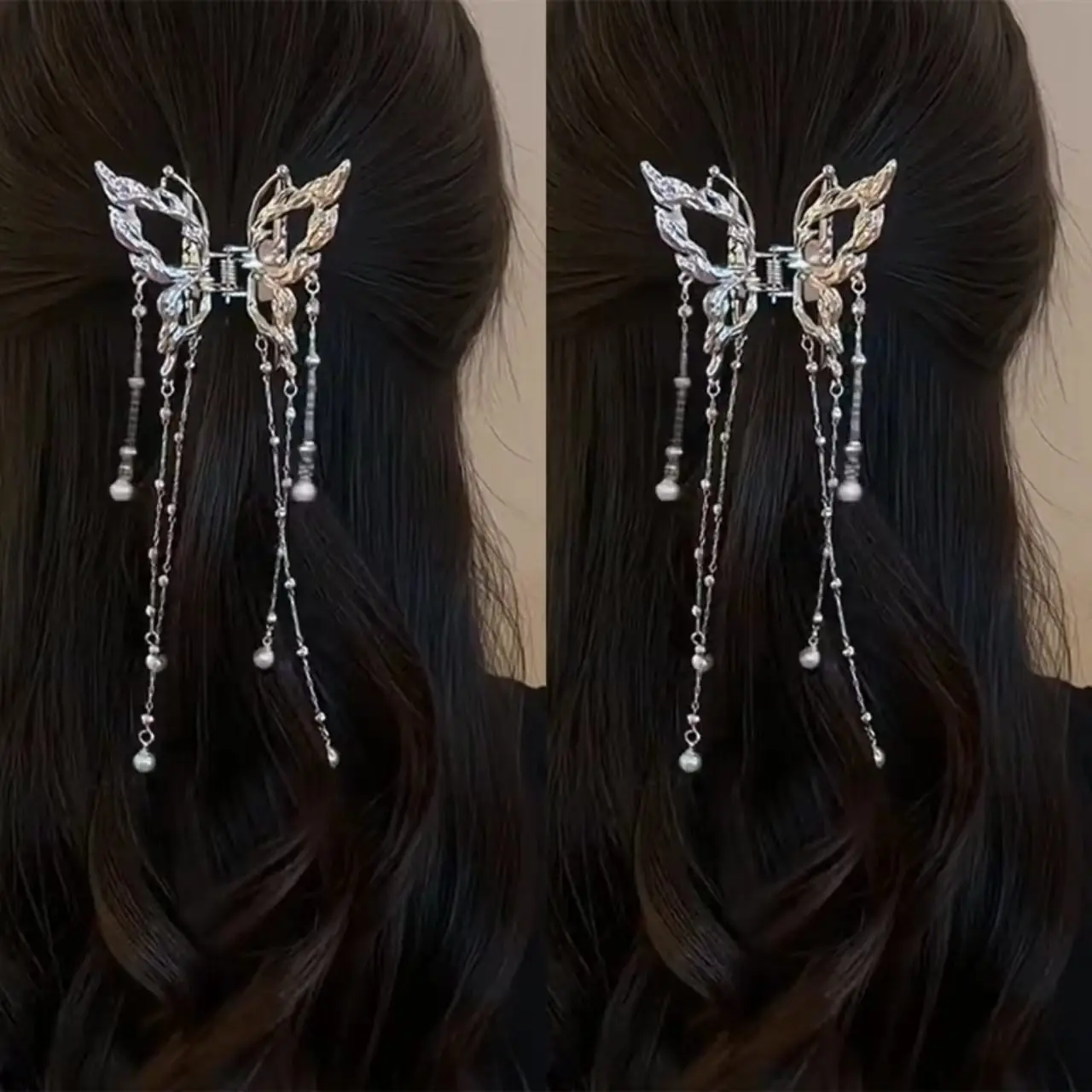 New Chinese-Style Hollow Butterfly Tassel Hair Clip, Half-Tied Hair Shark Clip, Super Fairy-Like Ethnic Style Hairpin, Updo Hair Accessory for Women image 6