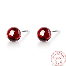 925 Sterling Silver Women's Red Crystal Small Stud Earrings Wedding Party Luxury Quality Jewelry