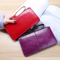 Women's Vintage Oil Wax PU Leather Clutch Wallet Female Large Capacity Phone Purse Ladies Wristband Simple Card Holder Pouch Bag