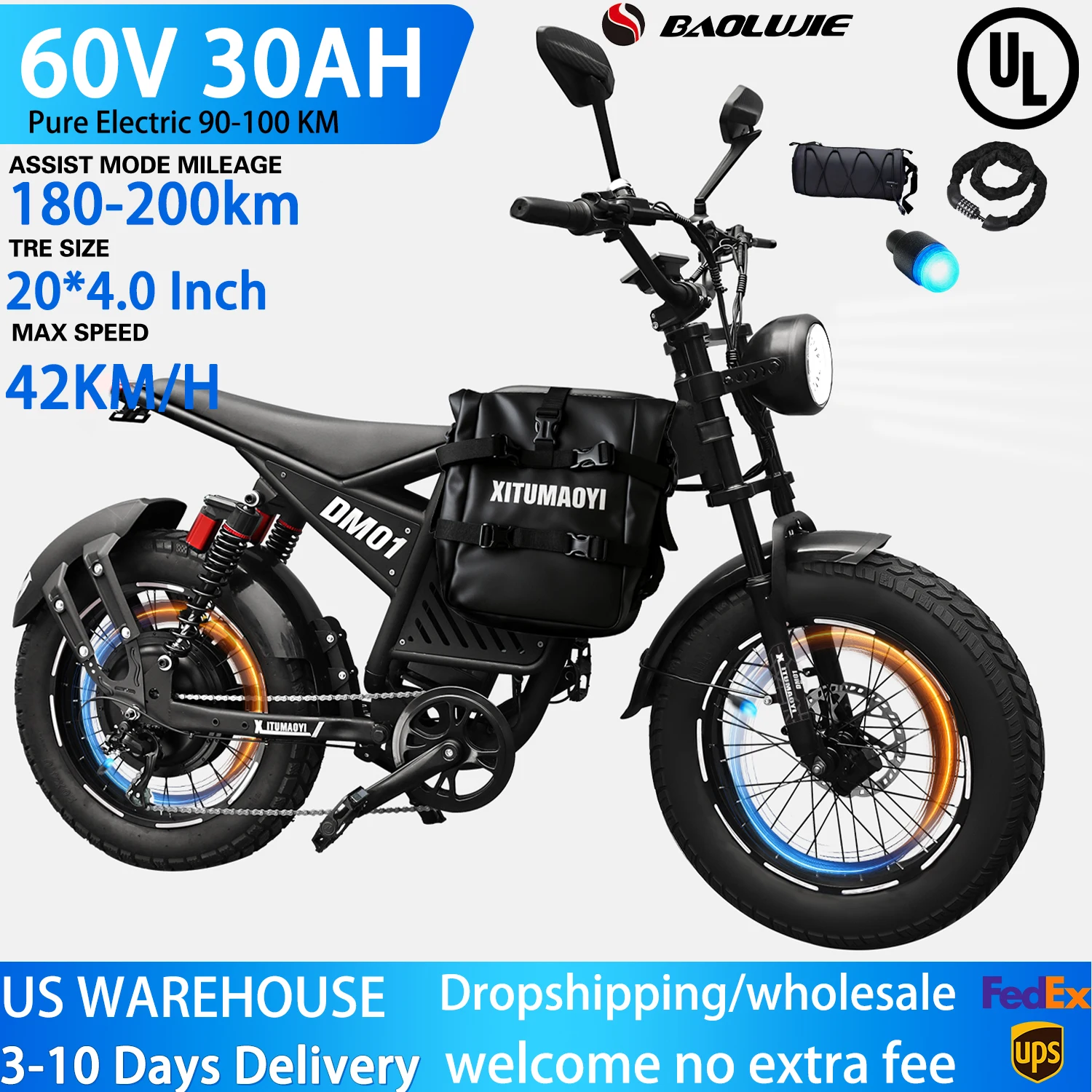 دراجة كهربائية E-Bike الكبار للدراجات النارية الكهربائية 60 فولت 30AH بطارية السرعة القصوى 42 MPH دراجة كهربائية 20 بوصة الدهون الإطارات على الطرق الوعرة #1