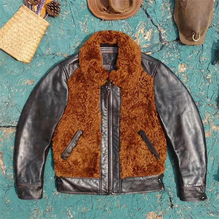 

Curphey Genuine Leather Biker Jaet Zipper Closure Long Sve Warm Coat Brown Bear Native Thi Tanned eep Fur Tea Core