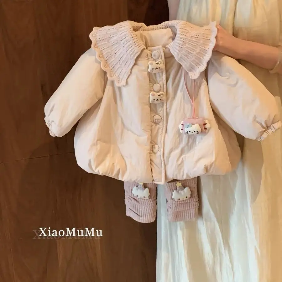 Winter Warm Girls Skirt thick Cute lapel Pink Cartoon Coat Jacket + Leggings Children Tops Cotton Thick Kids Party Clothes