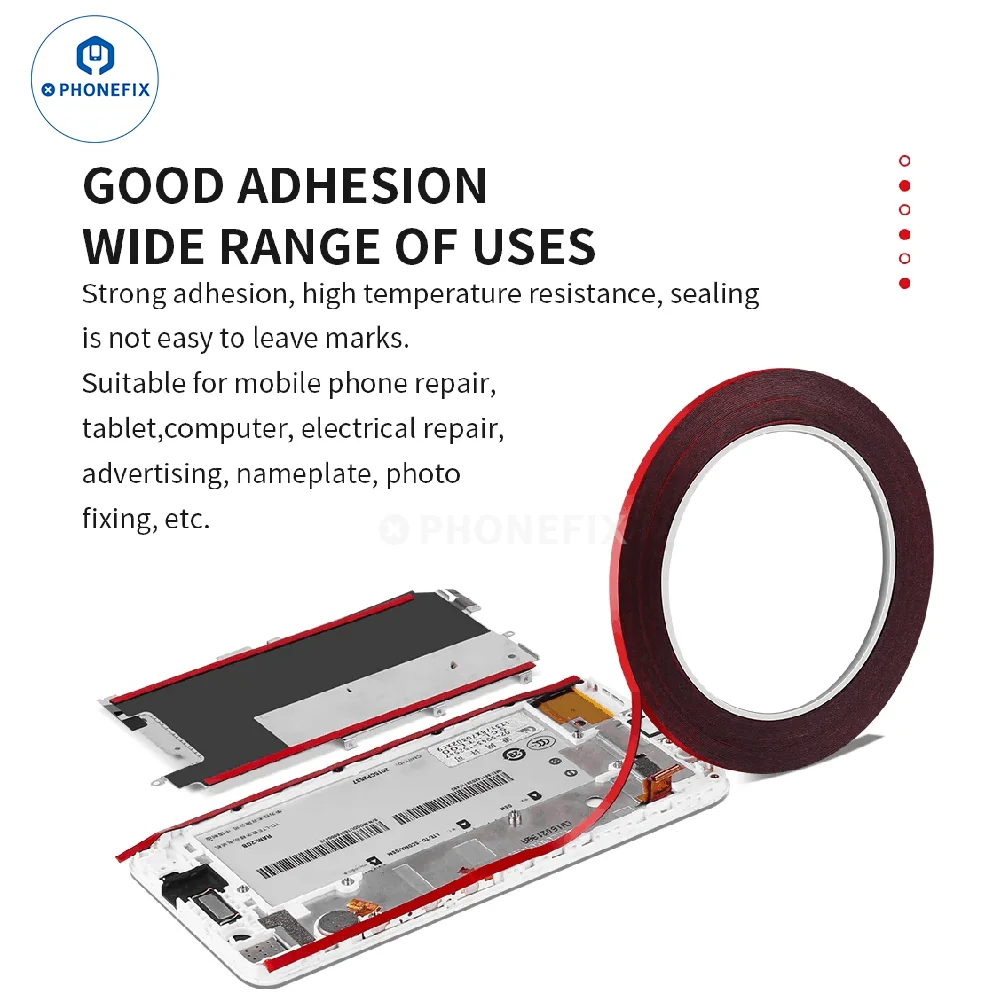 10M Heat Resistant Double Sided Foam Tape 0.23/0.3mm Multi Width Black Adhesive Strip Curved Phone LCD Screen Back Cover Repair