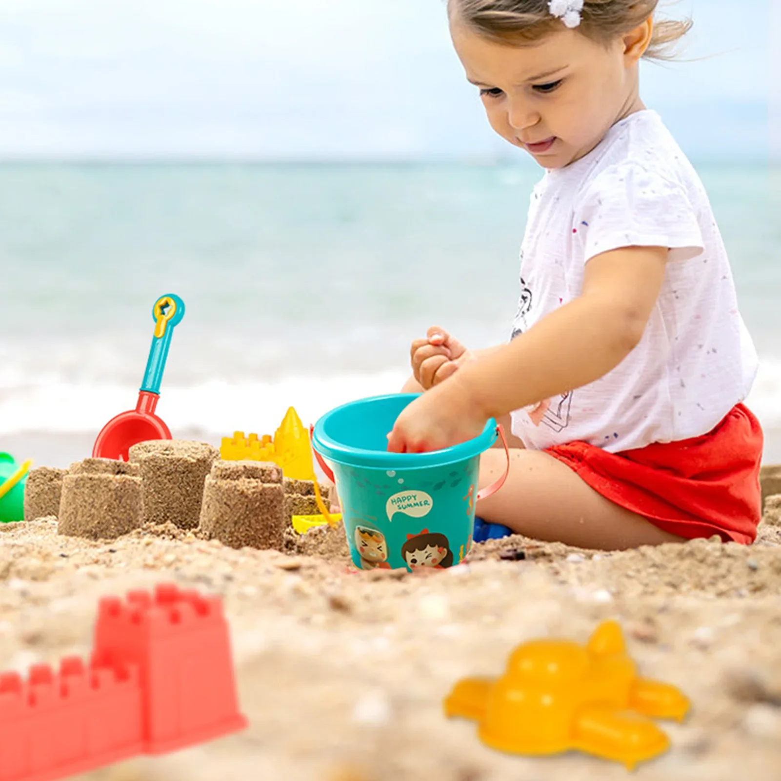 14/18Pcs Summer Beach Toy Set Drop-resistant Thickened Design Play Sand Water Play Tools Including Sand Bucket Shovel Sand Truck