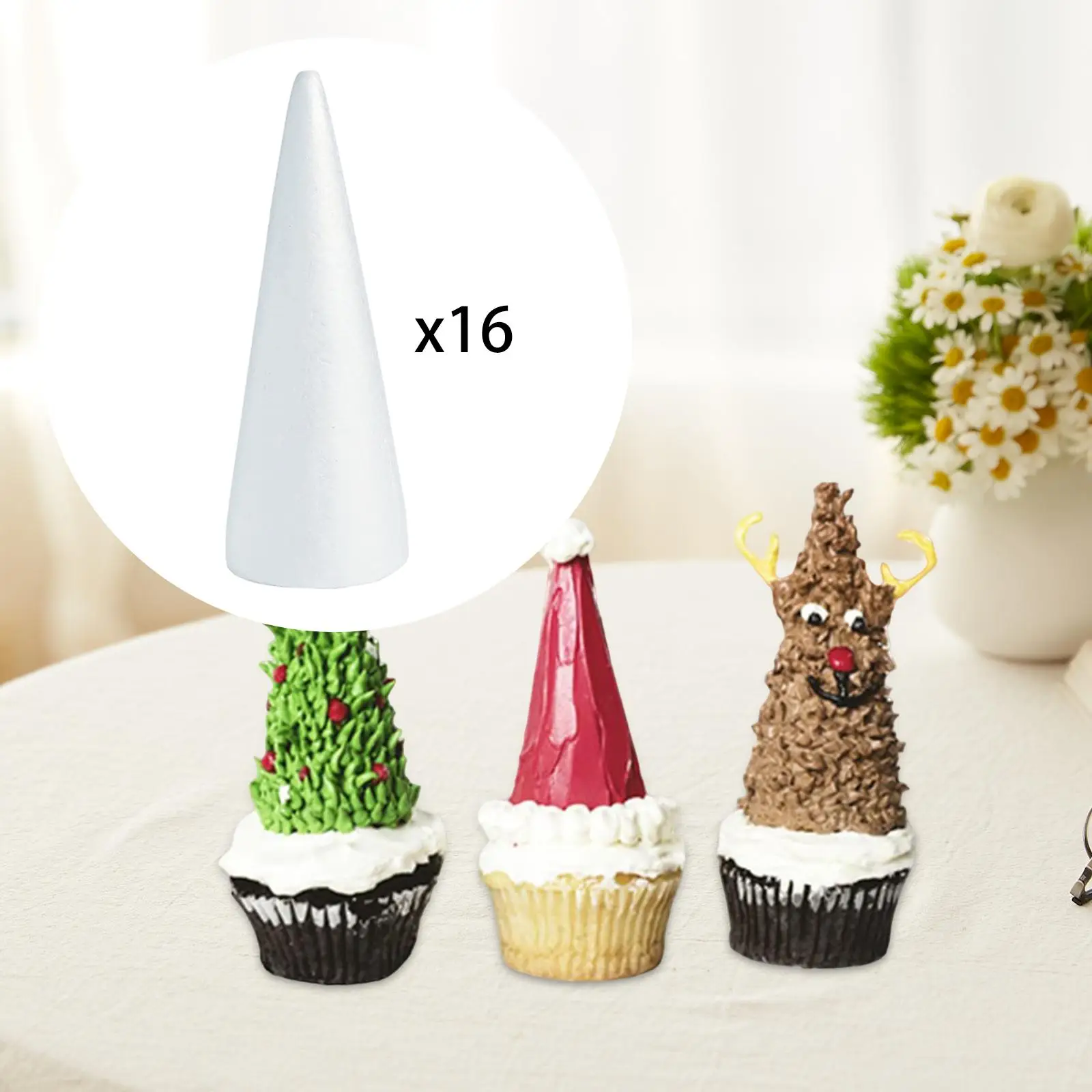 16Pcs Craft Foam Cones Polystyrene Cones for Wedding Festival Xmas Trees