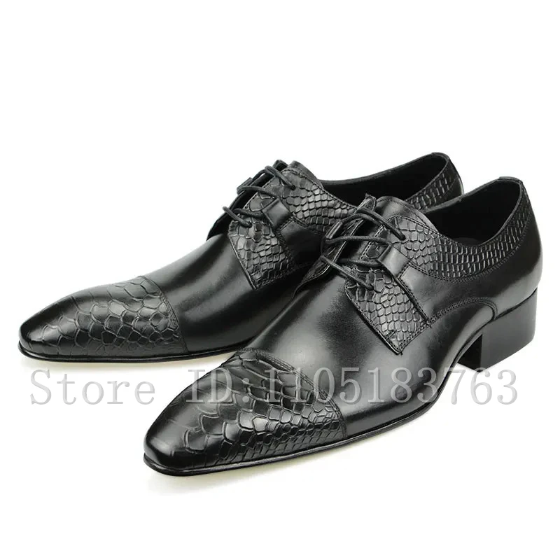 Men's Red Genuine Leaher Oxford Shoes, Elegant Pointed Toe Lace-Up Formal Dress Shoes for Wedding & Business view 4