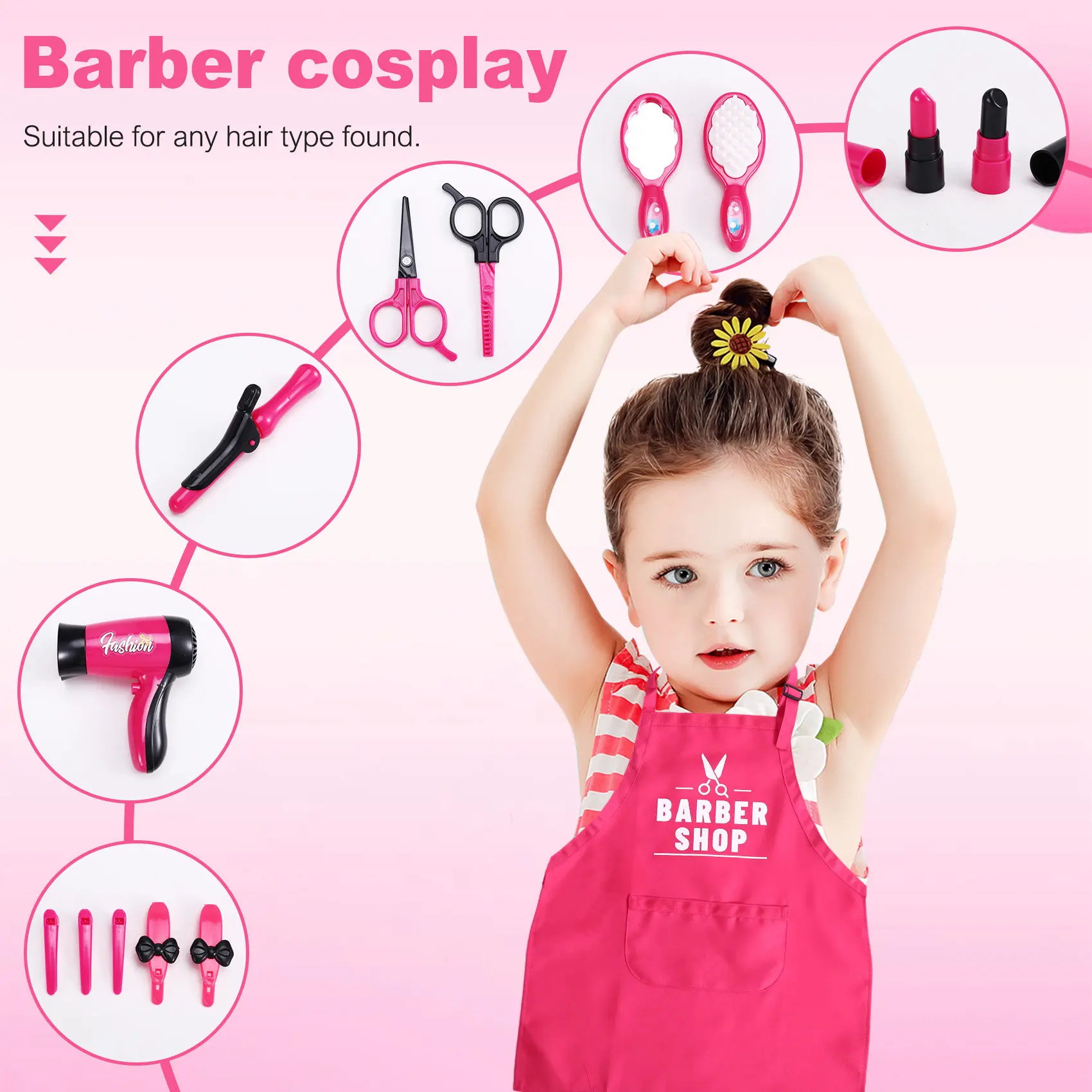 FBIL-Kids juego de simulación de peluquería juego de simulación de cabello herramientas de peinado para niños secador de pelo rizador Kit de maquillaje