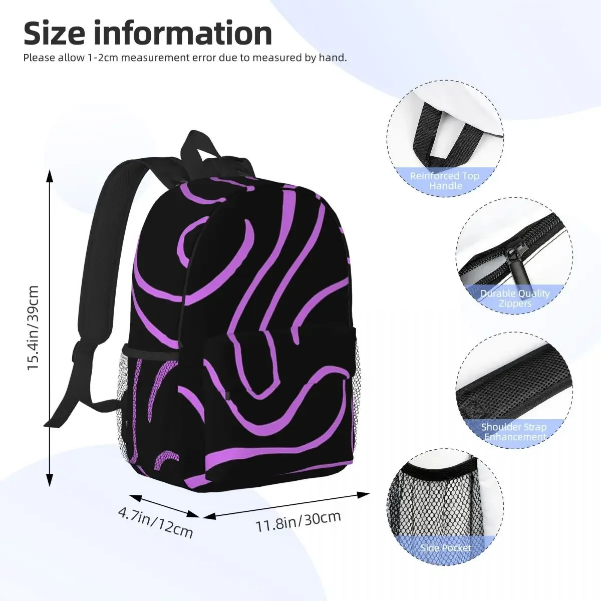 Dark Purple Whirled Pattern Backpack Boys Girls Bookbag Cartoon Children School Bags Laptop Rucksack Shoulder Bag Large Capacity