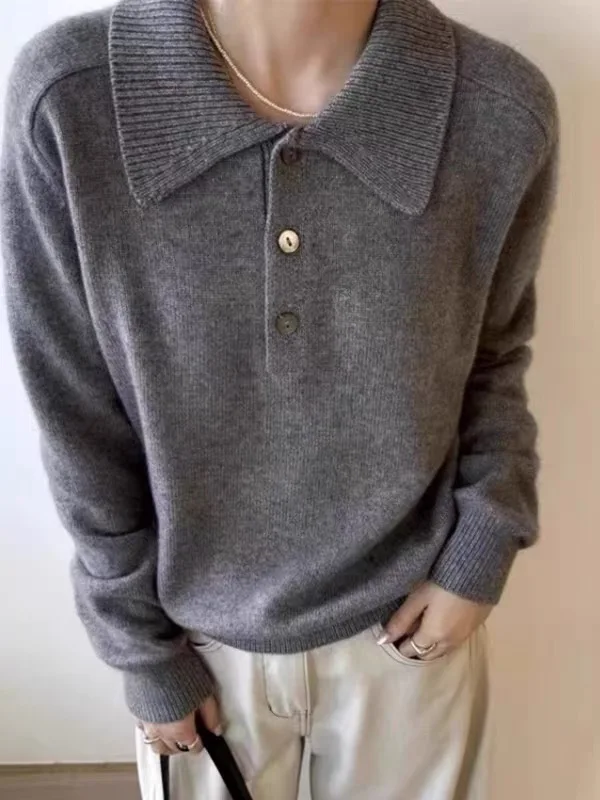 Autumn and winter 100% pure wool sweater women's thickened knitwear loose sweater top POLO collar bottom with pullover
