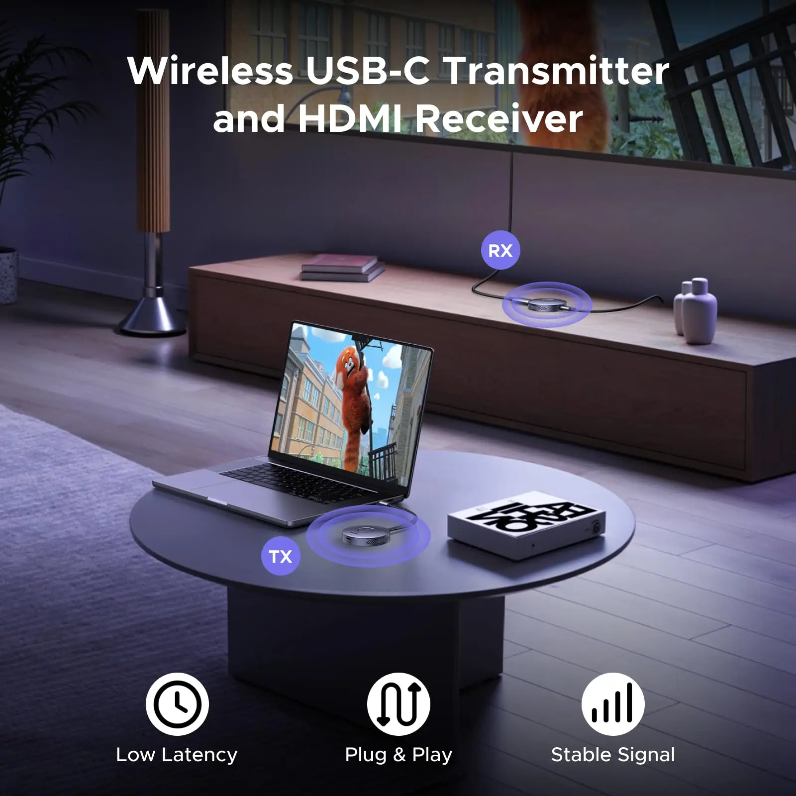 UGREEN Magnetic Wireless USB C Transmitter and HDMI Receiver 164FT/50M | 1080P@60Hz, Plug & Play,5G Transmission for Video Audio