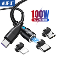 AUFU 100W Magnetic Charging USB Type C Cable PD Fast Charge Wire Type-C Data Cord For Macbook Samsung Laptop iPhone USBC Cable