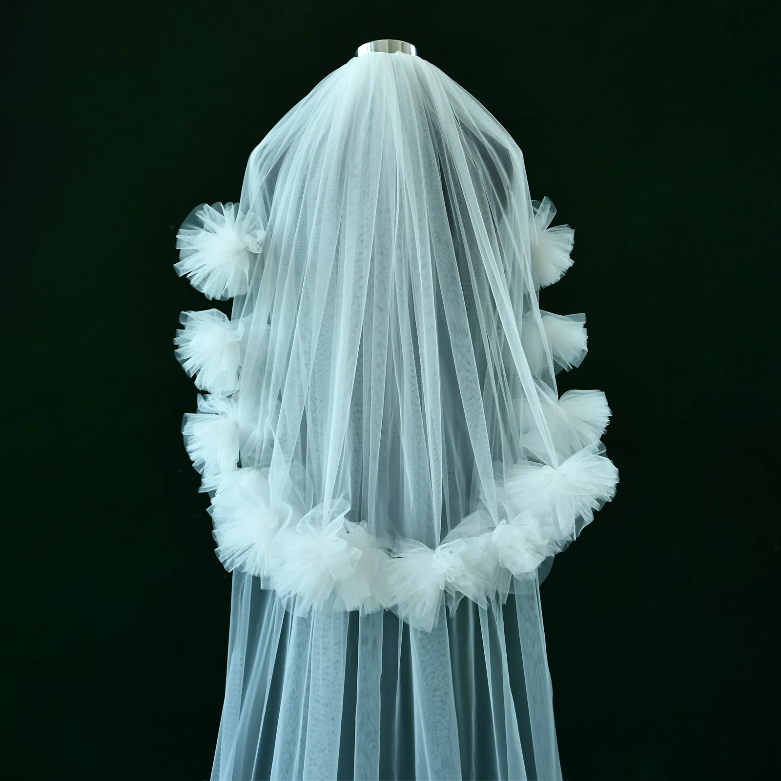 Long Wedding Veil 3D Flowers Bridal Veils 1 Tiers Petal Edge Cathedral Soft Tulle Wedding Ceremony Accessories for Bride M136