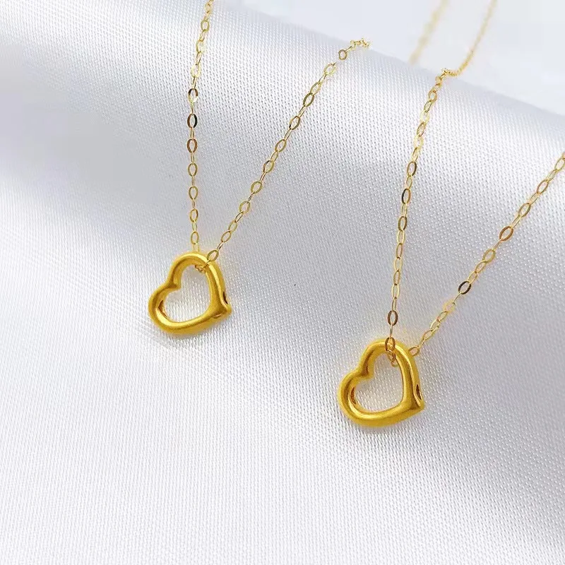 Real 24K Gold Women's Pendant Pure AU999 Gold Design Heart Pendant Pure AU750 Necklace Simple Fashion Fine Jewelry