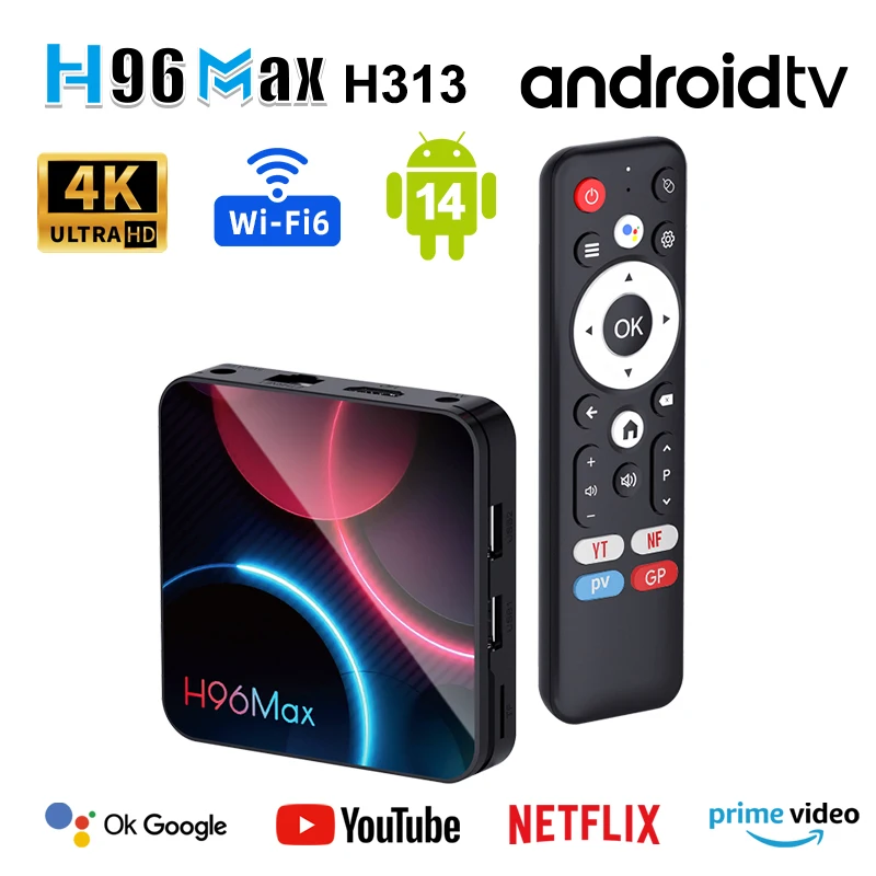 H96 MAX H313 Android 14 Smart TV Box 4K при 60 кадров в секунду WiFi6 BT5.0 Google Voice Медиаплеер Smart TV Box Новый дизайн объектива в форме полумесяца