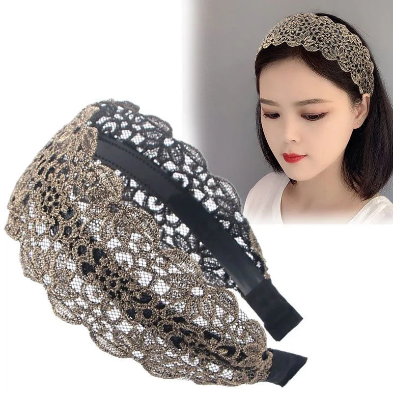 Women's Lace Wide Hair Band Stretchy Wide Lace Headband Turban Headwrap Bandanas Girl Hair Accessories