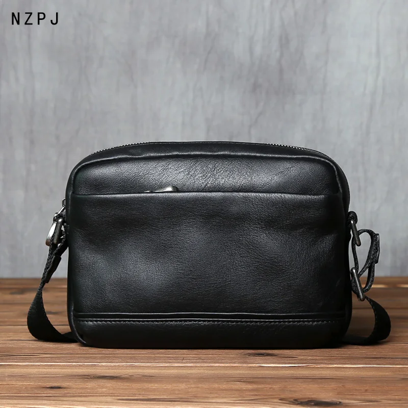 NZPJ Men's Genuine Leather Shoulder Bag Top Layer Cowhide Casual Messenger Bag Fashion Trend Mini Small Backpack For 8 Inch Ipad