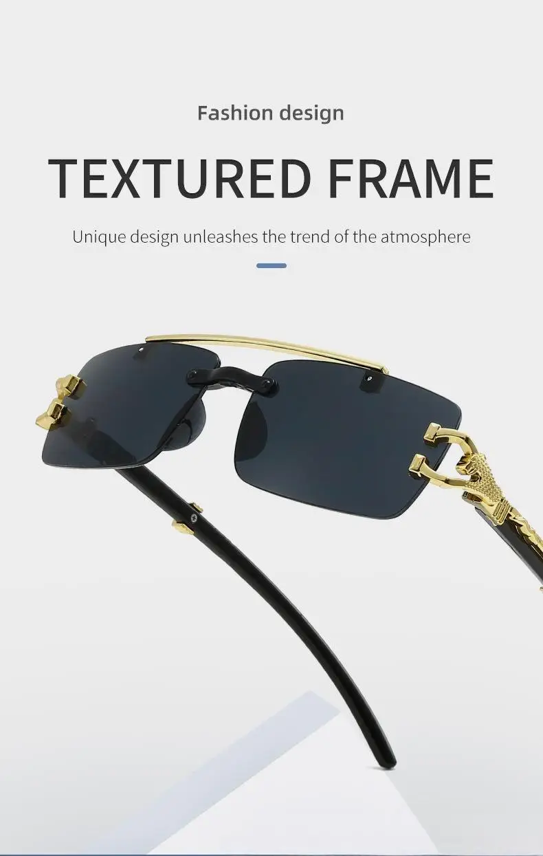 2025, neue modische rahmenlose Schneidkante, integrierte Doppelstrahl-Leopardenbein-Anti-UV-Sonnenbrille, Retro, vielseitig – Detail 3