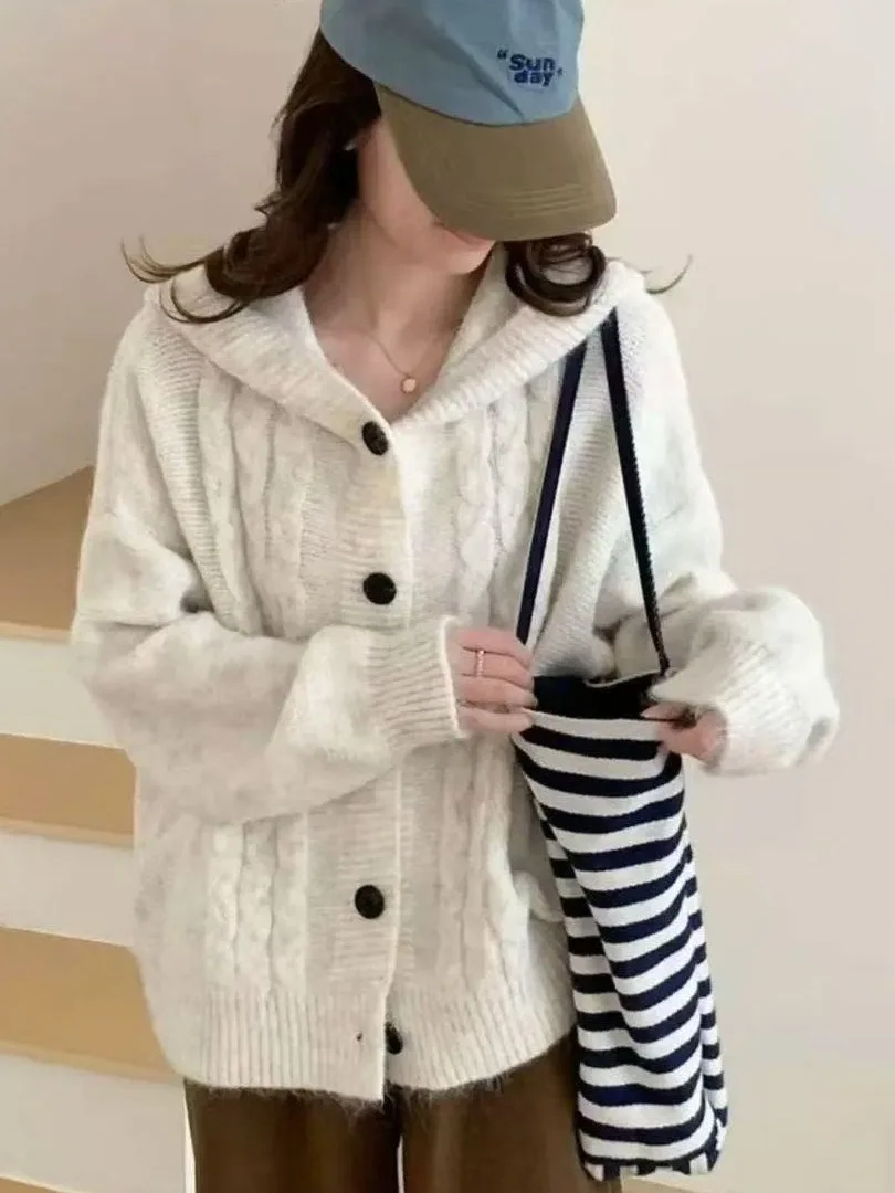 

Свободный крой, вязаный свитер, пальто, женский модный осенне-зимний открытый кардиган с капюшоном, верхняя одежда, топ